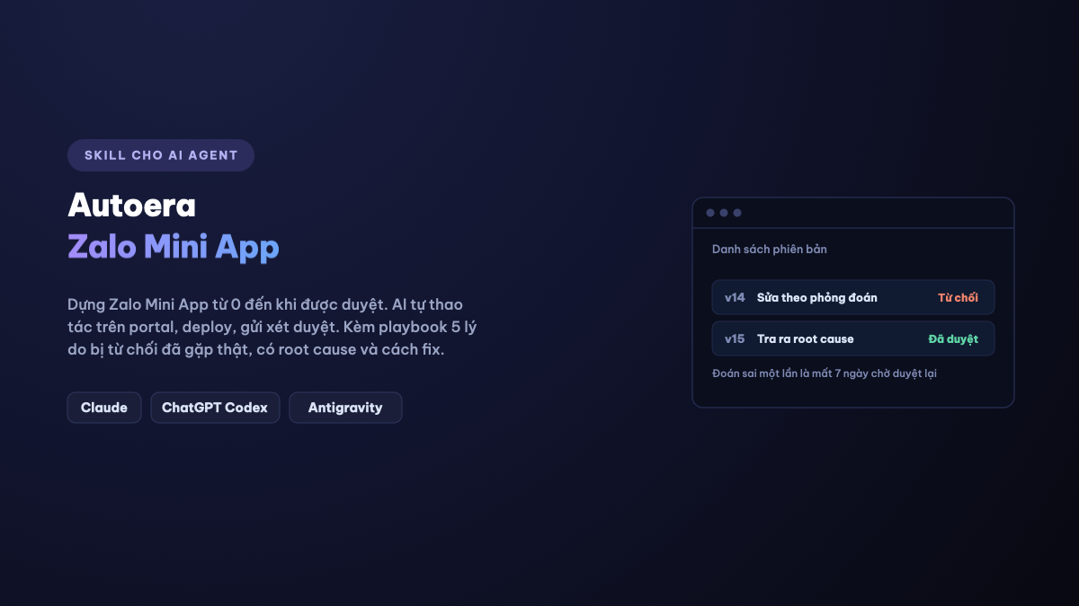 Autoera Zalo Mini App, dựng Mini App tới khi được Zalo duyệt